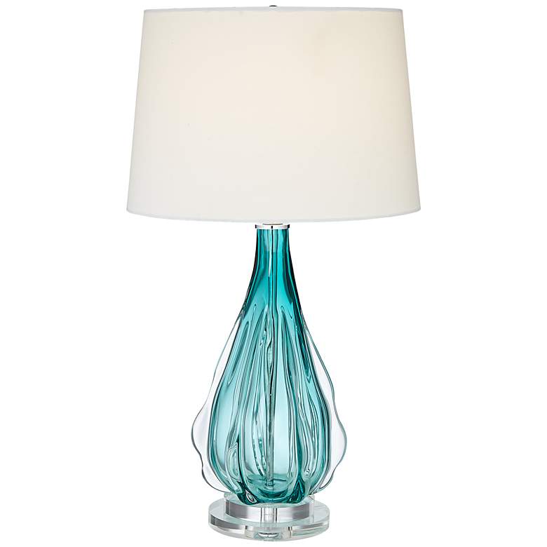 Claudette Coastal Modern Turquoise Glass Table Lamp Discounted Rugs