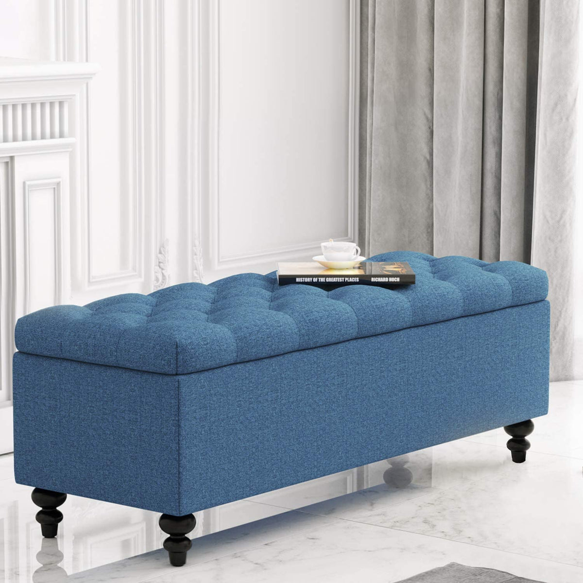 Large blue shop ottoman with storage