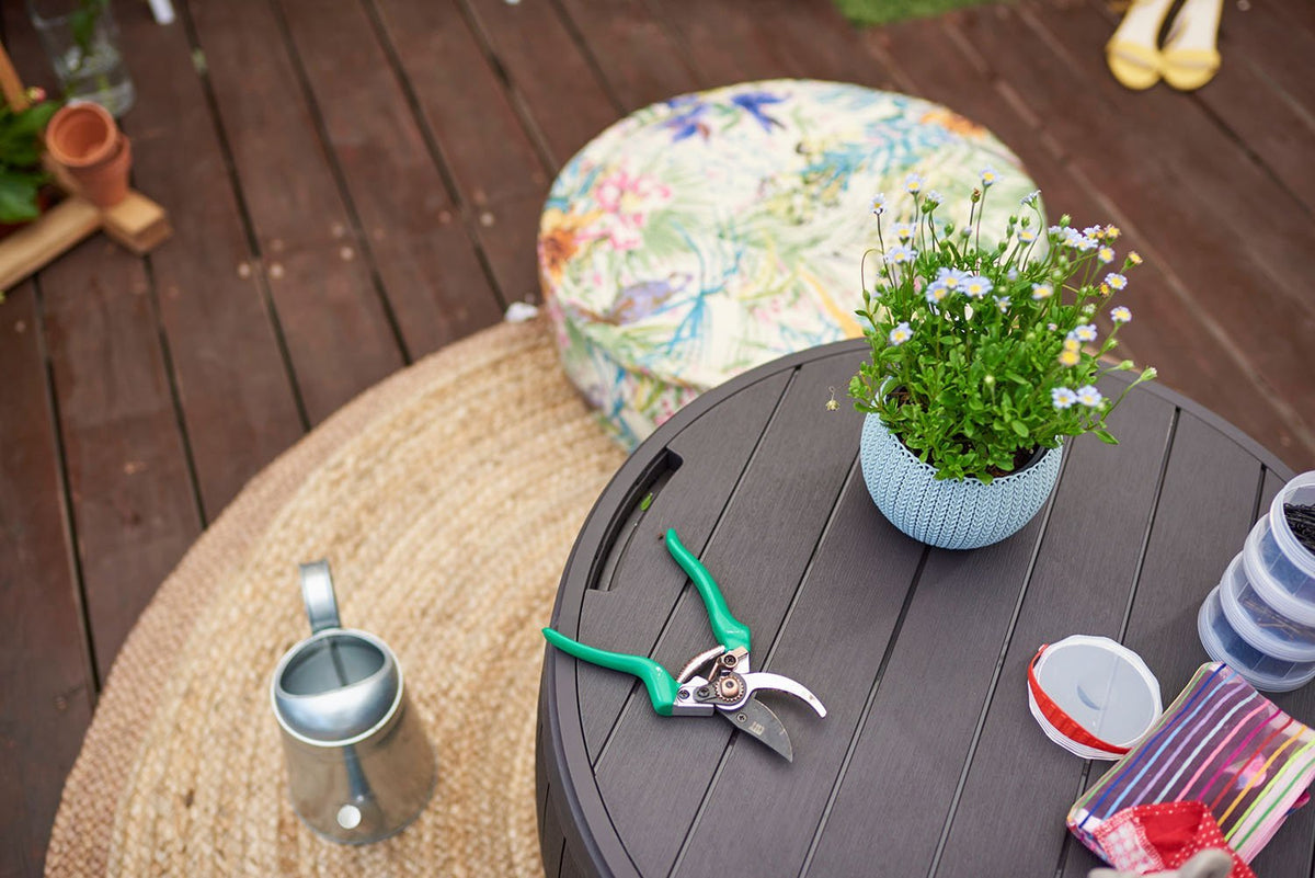 Brown Natural Wood Style Round Outdoor Storage Table Ottoman 37