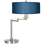 Blue Faux Silk Swing Arm Desk Lamp