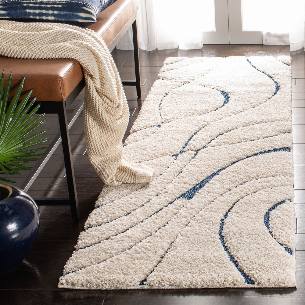 Florida Shag Sigtraud Abstract Waves Thick Soft Area Rug Cream