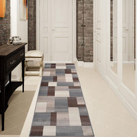 Rectangular Boxes Pattern Ivory Blue Tan Area Rug