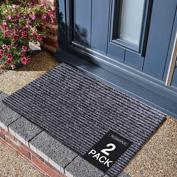 Front Door Mat Outdoor Indoor Welcome Mats Outside Entrance Grey –  Discounted-Rugs