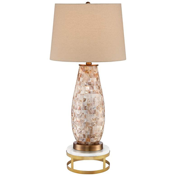Kylie Mother of Pearl Tile Vase Table Lamp With Brass Round Riser