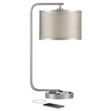 Possini Euro Colfax Brushed Nickel Desk Lamp with USB Ports and Outlet