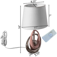16" Decorative Ceramic Table Lamp, with Reflecting Silver and Pink Circular Stand and White Cotton Lampshade