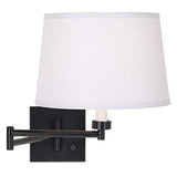 Espresso with White Linen Shade Swing Arm Wall Lamp