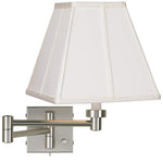 Ivory Shade Brushed Nickel Plug-In Swing Arm Wall Lamp