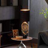 26" Decorative Metal Table Lamp with Gold Circular Stand and Black Cotton Lampshade