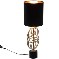 26" Decorative Metal Table Lamp with Gold Circular Stand and Black Cotton Lampshade