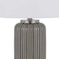 29 Inch Ceramic Curved Table Lamp with Stripes, Dimmer, Grey