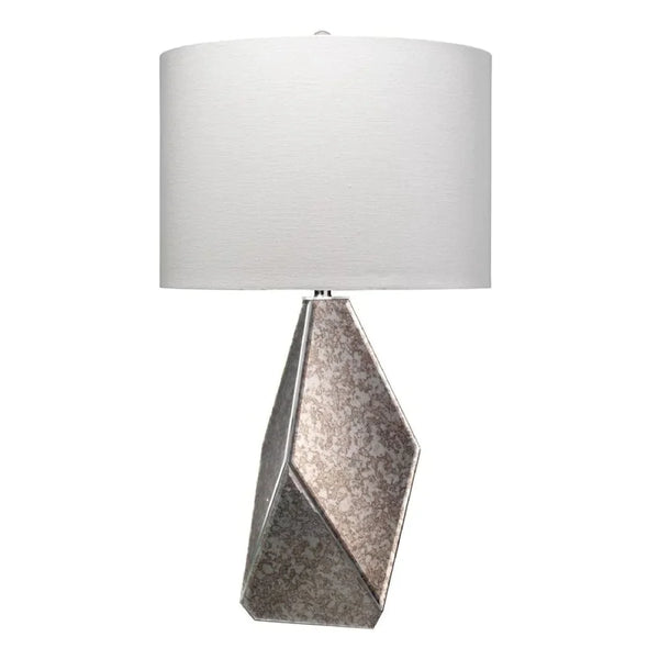 30 Inch Glass Geometric Table Lamp, Antique Grey, White
