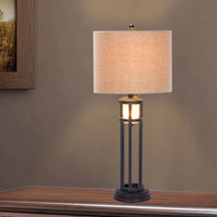 30 inch Black Metal & Frosted Glass Table Lamp with Nightlight