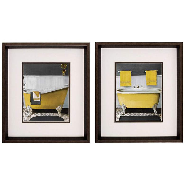 Set of 2 Citron Yellow Bath 13" Square Framed Wall Art