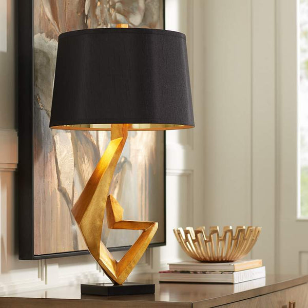 Euro Zeus Gold Leaf Table Lamp with Black Shade
