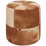 Wilson Brown and Ivory Leather Hide Round Ottoman