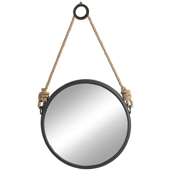 Cleverland Gray 19 1/2" Round Wall Mirror with Rope Strap