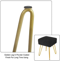 Velvet Footrest Stool Ottoman Round Modern Upholstered Vanity Footstool Side Table Seat Dressing Chair with Golden Metal Leg Black