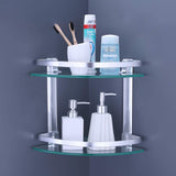 Heavy Duty Wall Mounted Corner Shelves Aluminum Tempered Glass Storage 2-Tiers