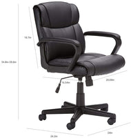 Padded, Ergonomic, Adjustable, Swivel Office Desk Chair with Armrest, Black Bonded Leather