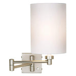 Brushed Nickel White Cylinder Plug-In Swing Arm Wall Lamp