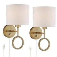 Amidon Warm Brass Drop Ring Plug-In Wall Lamp with USB-Outlet Wall Shelf