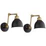 Sania Black and Antique Brass Adjustable Swing Arm Wall Lamps Set of 2