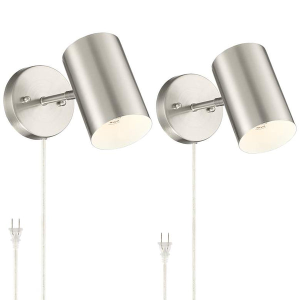 Carla Brushed Nickel Cylinder Down-Light Plug-In Wall Lamps Set of 2