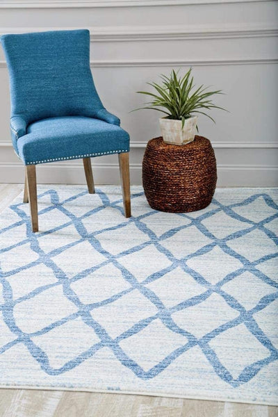 Modern Abstract Ivory Blue Area Rug