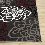 Floral Gray/Grey Red White Area Rug