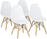 Giantex DSW Dining Chair, Pre Assembled Mid Century Style Wood Dining Chairs, Modern DSW Chair, Shell Lounge Plastic Side Chair for Kitchen, Dining, Bedroom, Living Room, Set of 4, White