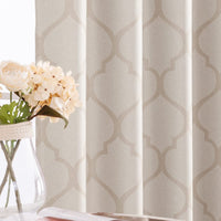 Moroccan Tile Linen Textured Curtains Printed Curtain Panel Thermal Insulated Window Treatment 1 Panel 45 Inch Beige