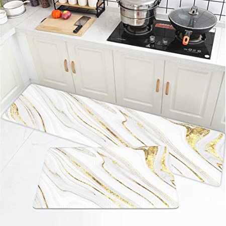 White Gold Yellow Marble Set of 2 Modern Cushioned Anti Fatigue Kitche –  Discounted-Rugs