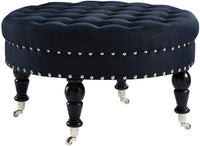 Tufted Button Linen Ottoman Coffee Table, Large Footrest with Caters Rolling Wheels