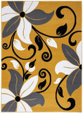Victoria Collection Modern Mustard Yellow Floral Area Rug