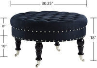 Tufted Button Linen Ottoman Coffee Table, Large Footrest with Caters Rolling Wheels