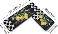 rocxemly Lemon Kitchen Mat Set of 2 Black and White Plaid Kitchen Rug Sets 17''x48''+17''x24'' Comfort Standing Mats Waterproof Stain Resistance Non Slip Kitchen Carpet