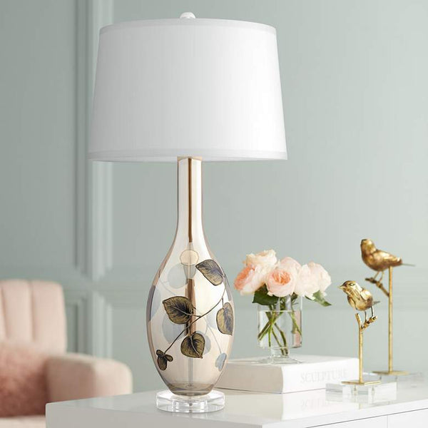 Rosie Flower-Pattern Art Glass Vase Table Lamp