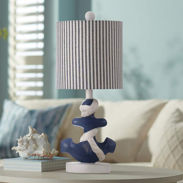 Montauk Navy and White Anchor Accent Table Lamp
