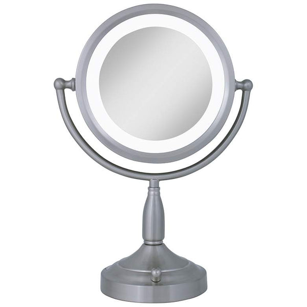 Satin Nickel Dual-Sided Magnified Lighted Makeup Mirror