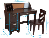 Wooden Study Desk for Children with Chair, Bulletin Board and Cabinets, Gift for Ages 5-10