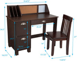 Wooden Study Desk for Children with Chair, Bulletin Board and Cabinets, Gift for Ages 5-10