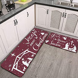 2 Piece Christmas Set Cushioned Anti Fatigue Rustic red Snowflake Christian Cross Angel Kitchen Rug Non Slip Comfort Mats PVC Standing Mat Indoor Outdoor (17.7"x 29.5"+17.7"x 59")