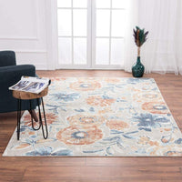 Aquabury Modern Floral Ivory Blue Orange Soft Area Rug