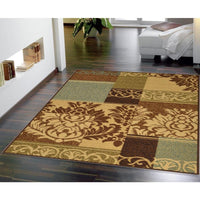 Damask Brown Green Beige Non Skid Area Rugs