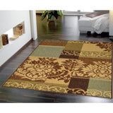 Damask Brown Green Beige Non Skid Area Rugs