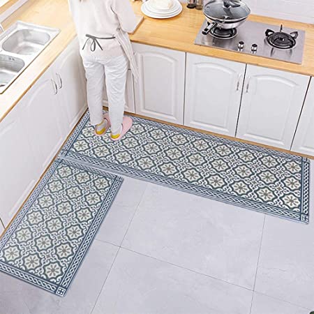 Light Gray Vinyl Runner Rug or Kitchen Runner Mat With Moroccan Tiles  Design. Vinyl Floor Mat, Pale Gray Rug Runner, Floor Runner. 
