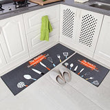 Carvapet 2 Pieces Non-Slip Kitchen Mat Rubber Backing Doormat Runner Rug Set, Cozinha Desig Navy Blue,15"x47"+15"x23"