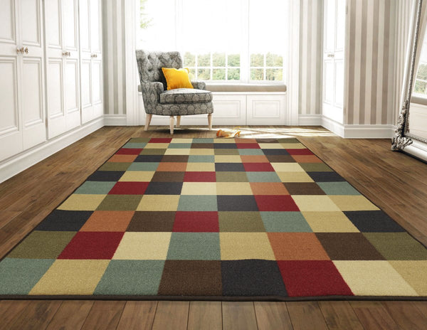 Checks Design Multi-color Area Rug Non-Slip/ No Skid