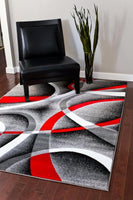 Abstract Swirls Grey Red Soft Area Rugs